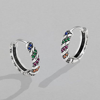 Twisted Crystal Hoop Earrings - Rhinestone Alloy