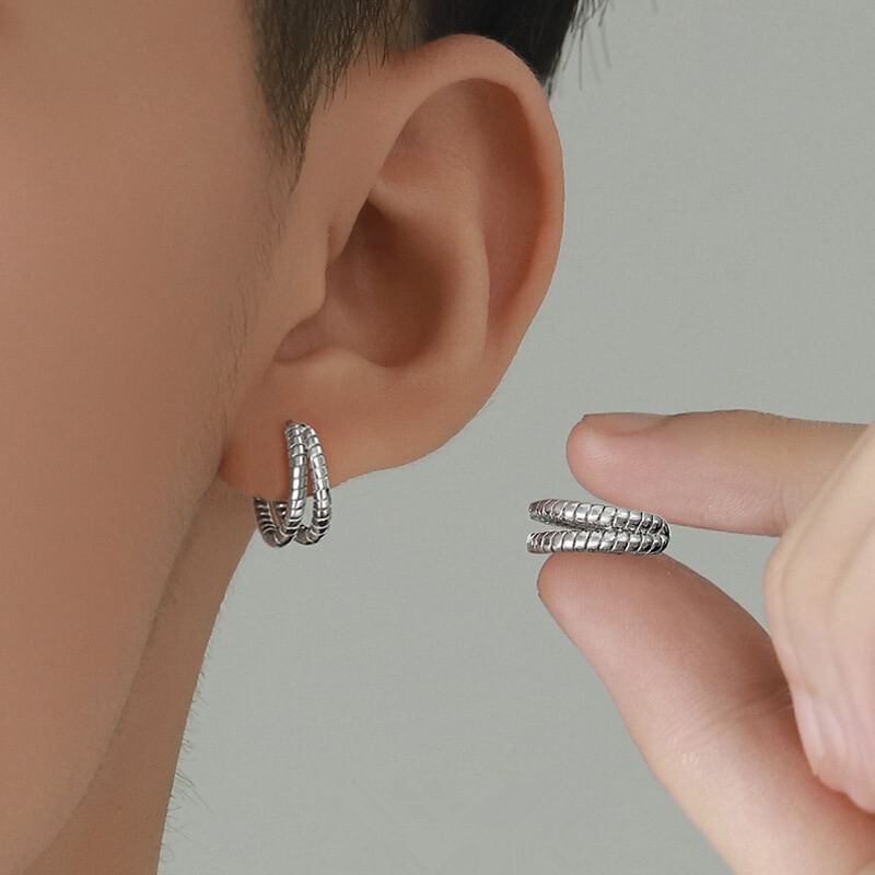 Layered Metal Hoop Earrings - Alloy Set