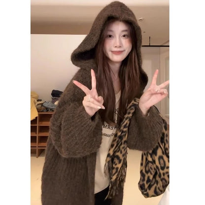 Ribbed Hooded Oversized Cardigan