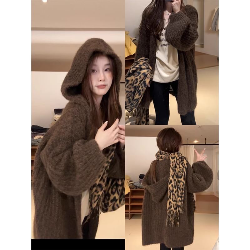 Ribbed Hooded Oversized Cardigan
