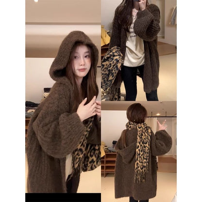 Ribbed Hooded Oversized Cardigan