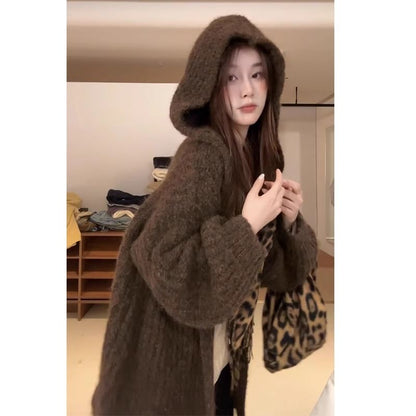 Ribbed Hooded Oversized Cardigan