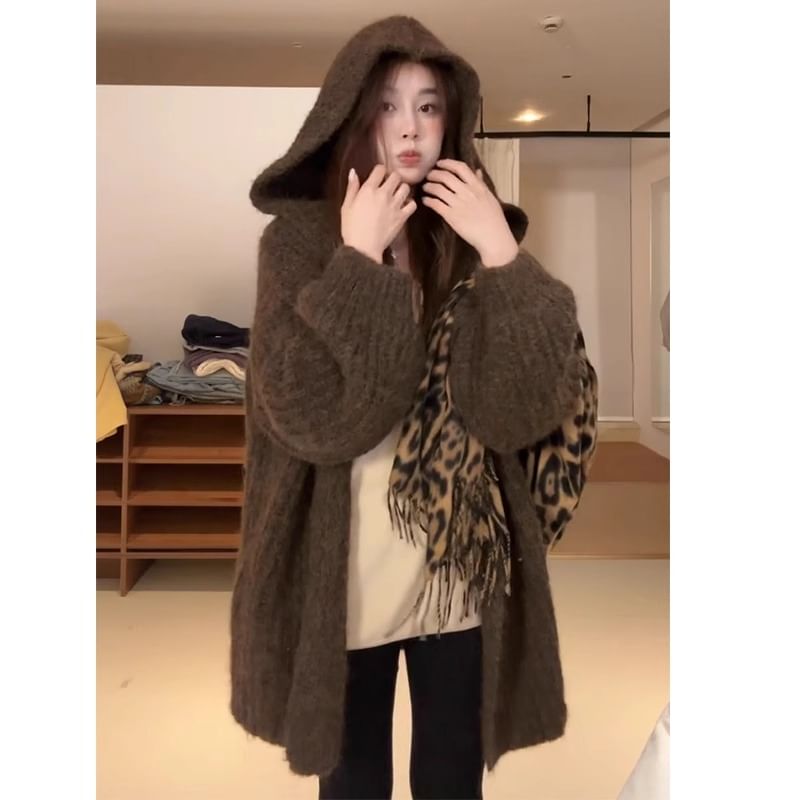 Ribbed Hooded Oversized Cardigan