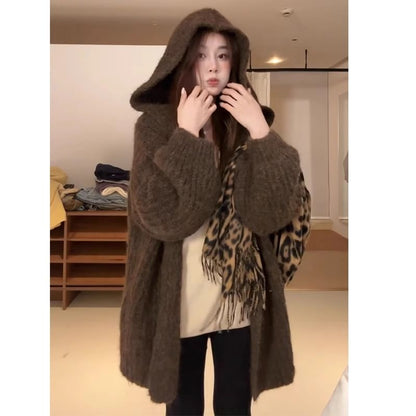 Ribbed Hooded Oversized Cardigan