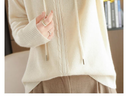 Ribbed Drawstring Hooded Zip Cardigan