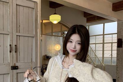 Hooded Lace Oversized Sweater with Midi Knit Skirt