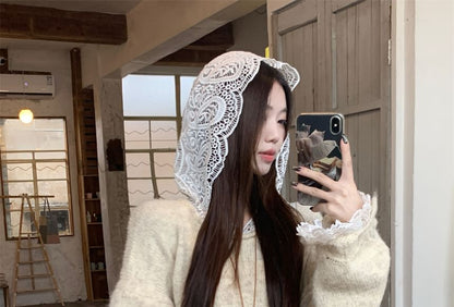 Hooded Lace Oversized Sweater with Midi Knit Skirt
