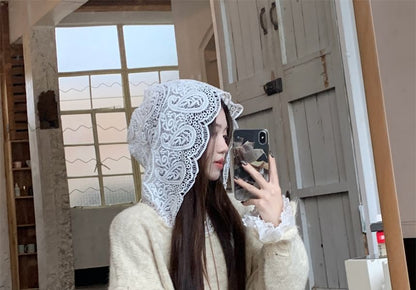 Hooded Lace Oversized Sweater with Midi Knit Skirt