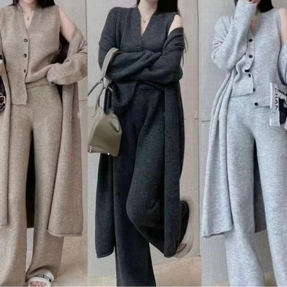Sleeveless Vest, Wide Leg Pants & Open Front Cardigan Set