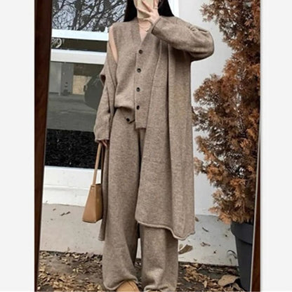 Sleeveless Vest, Wide Leg Pants & Open Front Cardigan Set