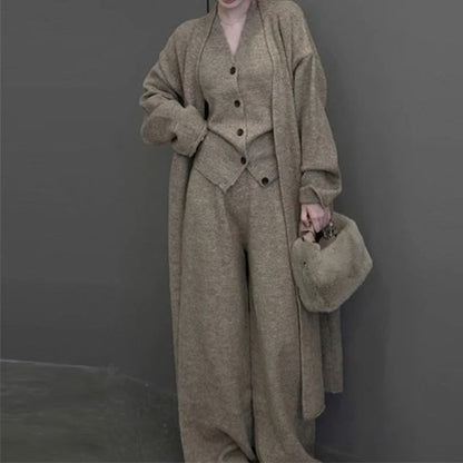 Sleeveless Vest, Wide Leg Pants & Open Front Cardigan Set