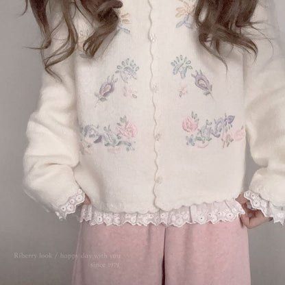 Round Neck Lace Accent Long-Sleeve Top