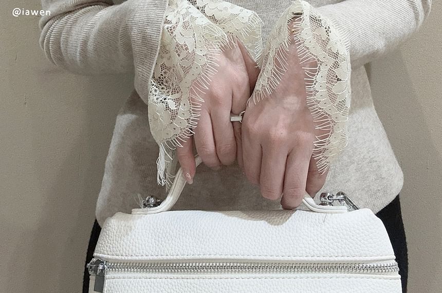 V-Neck Lace Panel Knit Long-Sleeve Top