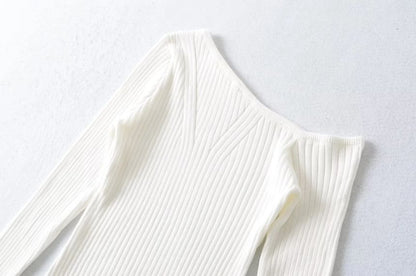 Cold-Shoulder Lace Cuff Ribbed Knit Top