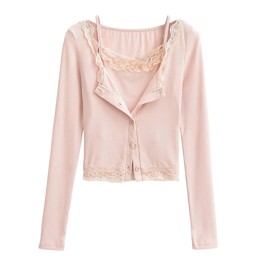Lace Trim Cami and Button Cardigan Set