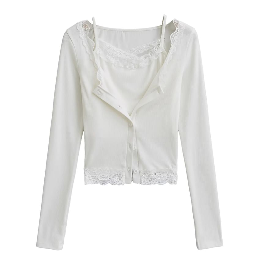 Lace Trim Cami and Button Cardigan Set