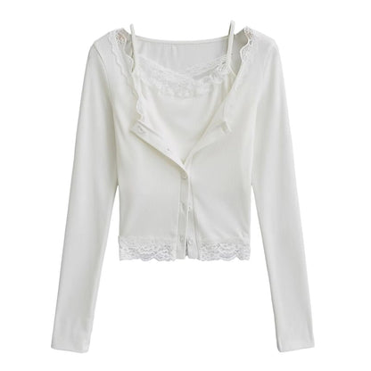 Lace Trim Cami and Button Cardigan Set