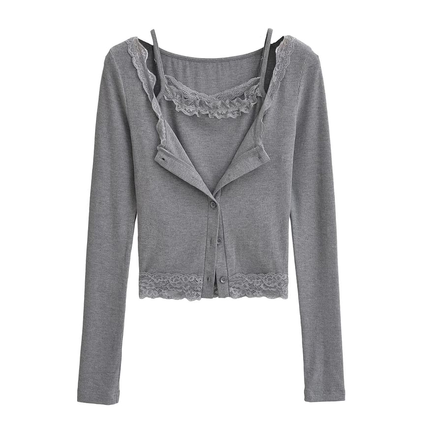 Lace Trim Cami and Button Cardigan Set