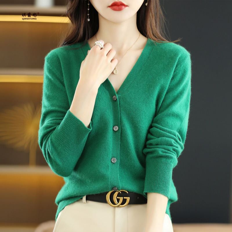 V-Neck Button-Front Plain Cardigan