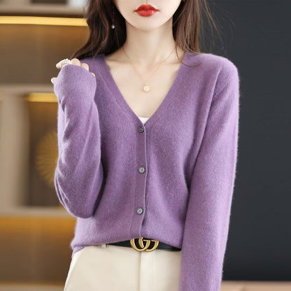 V-Neck Button-Front Plain Cardigan