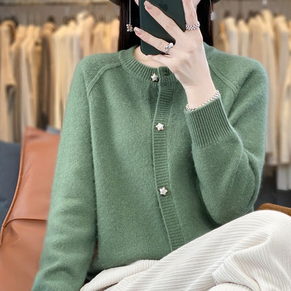 Classic Button-Front Crew Cardigan