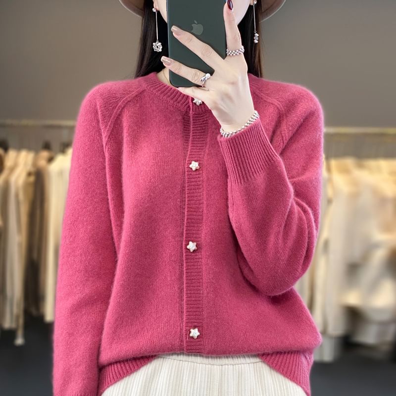 Classic Button-Front Crew Cardigan