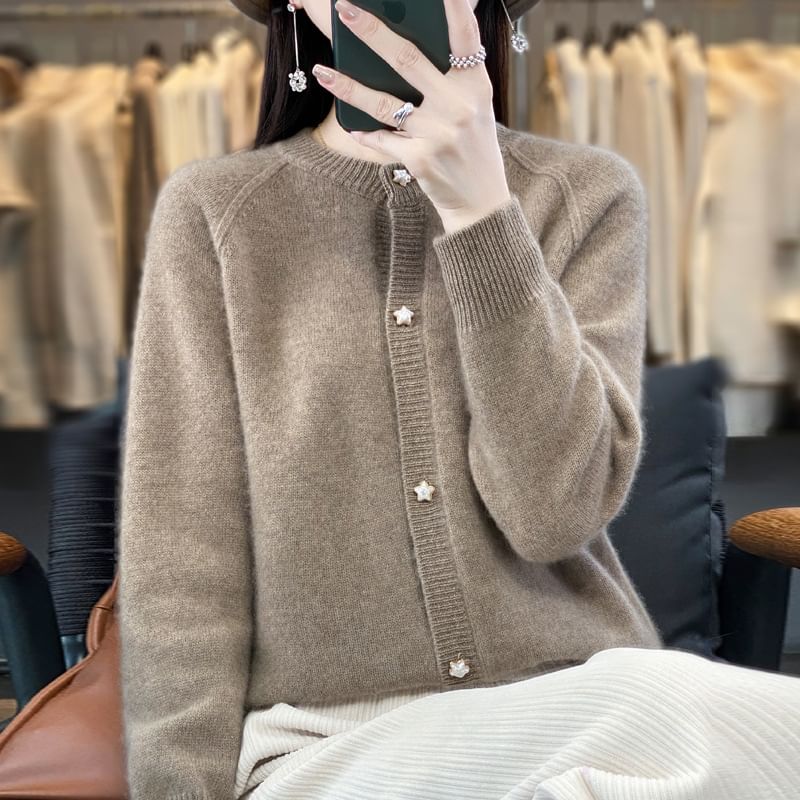 Classic Button-Front Crew Cardigan