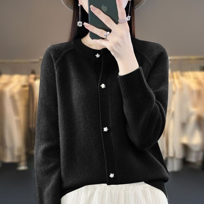 Classic Button-Front Crew Cardigan