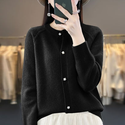 Classic Button-Front Crew Cardigan