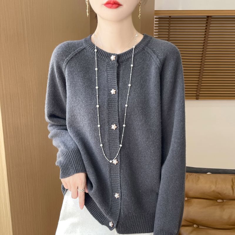 Classic Button-Front Crew Cardigan