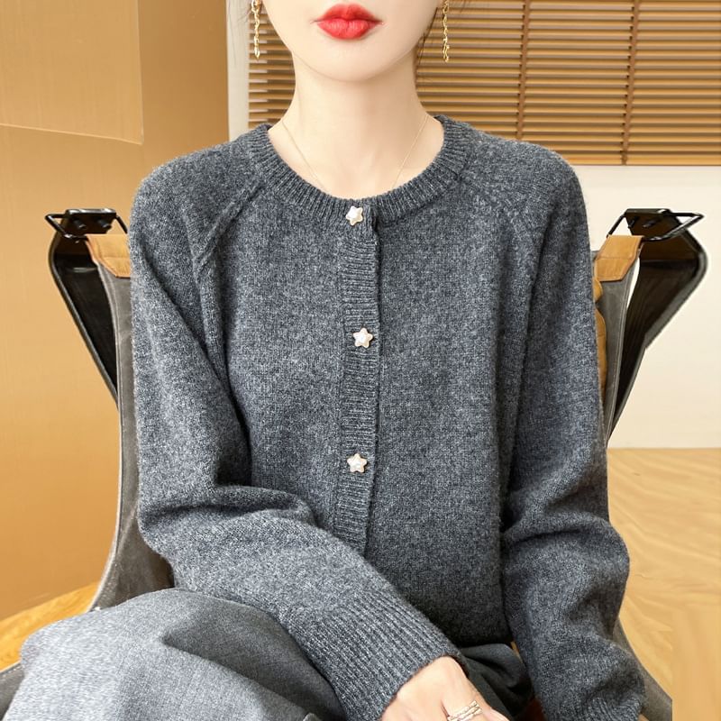 Classic Button-Front Crew Cardigan