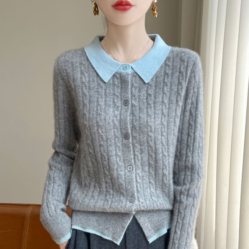Cable Knit Collared Two-Piece Cardigan
