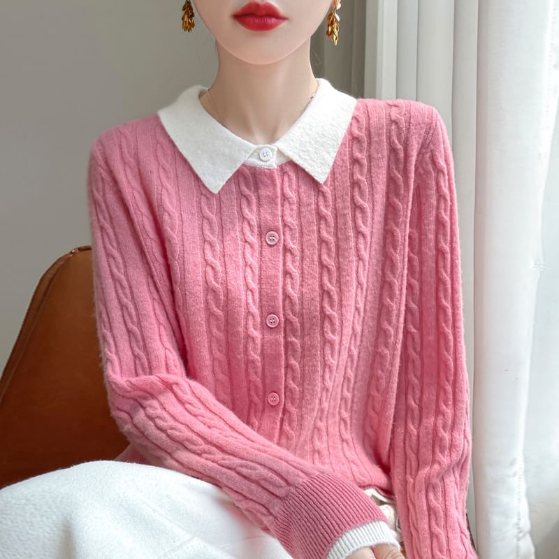 Cable Knit Collared Two-Piece Cardigan