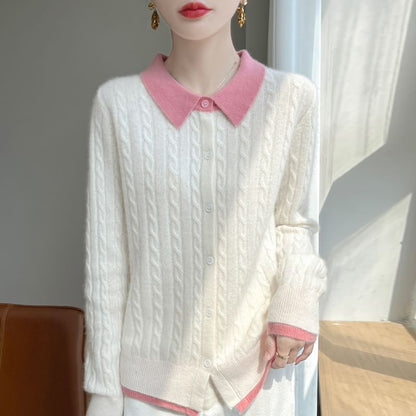 Cable Knit Collared Two-Piece Cardigan