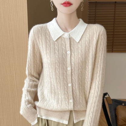 Cable Knit Collared Two-Piece Cardigan
