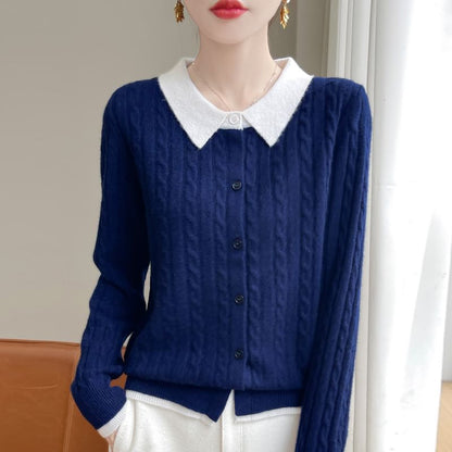 Cable Knit Collared Two-Piece Cardigan