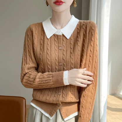 Cable Knit Collared Two-Piece Cardigan