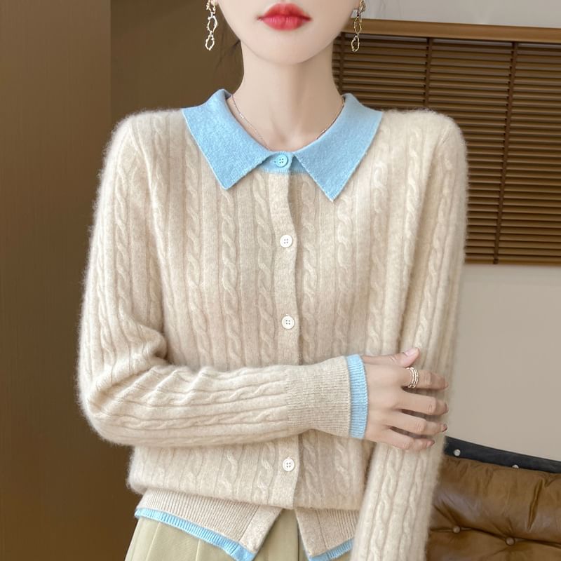 Cable Knit Collared Two-Piece Cardigan