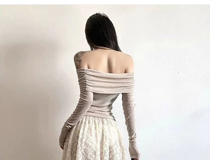 Asymmetric Lace Midi Skirt with String Belt