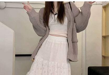 Tiered Lace Maxi Skirt with Elastic Waist