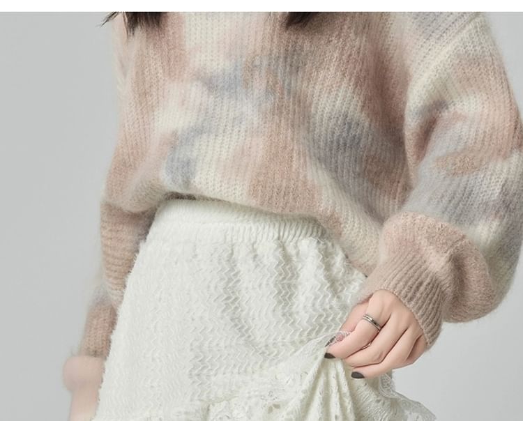 Elastic Waistband Layered Lace Midi A-Line Skirt