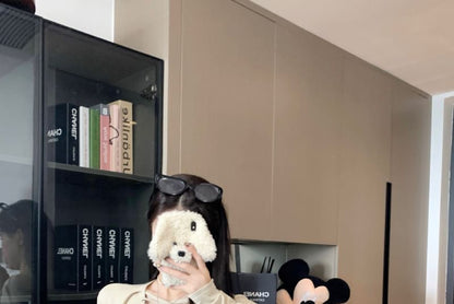 V-Neck Lace-Up Crop Top with Sleeves