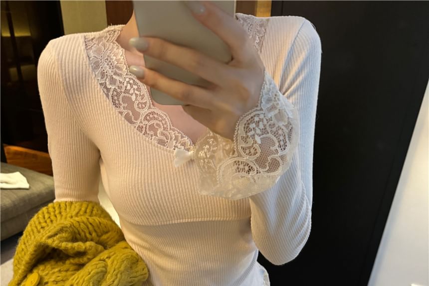 Crewneck Knit Sweater, Sleeveless Lace Camisole, and High-Waist Wide-Leg Trousers