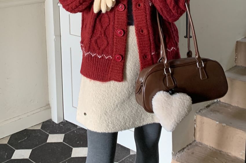 Collared Jacquard Button-Front Cardigan