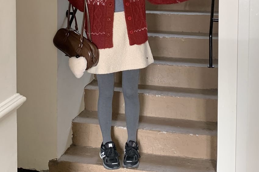 Collared Jacquard Button-Front Cardigan