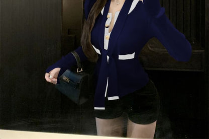Contrast Trim Round Neck Cardigan