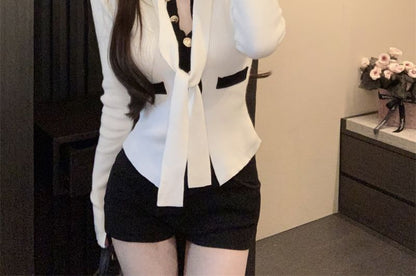 Contrast Trim Round Neck Cardigan