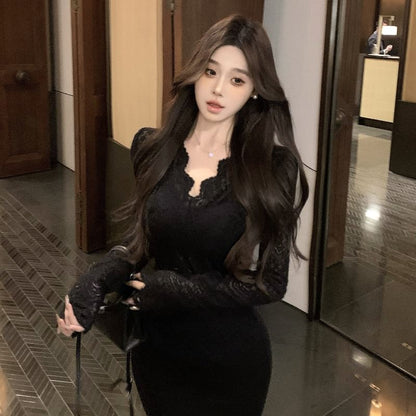 Elegant V-Neck Lace Blouse with Extended Sleeves