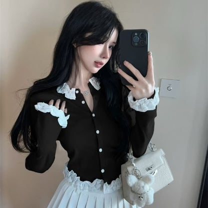Ruffle Panel Round Neck Cardigan