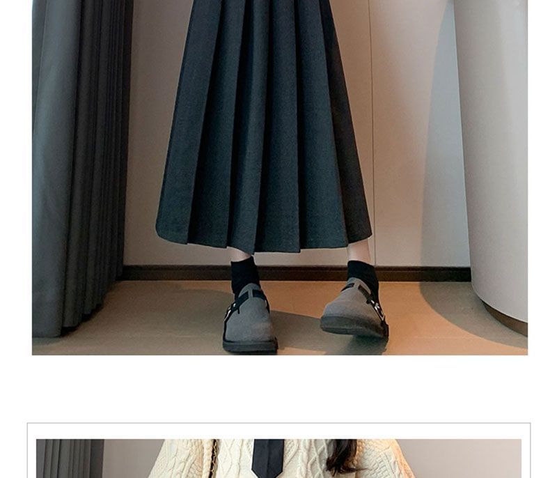 Pleated Midi A-Line Skirt with High Waist